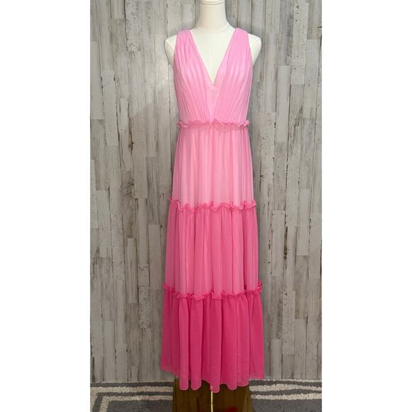Aidan Mattox Women's Size 6 Pink Color Block‎ Tiered Maxi Dress - Picture 7 of 7
